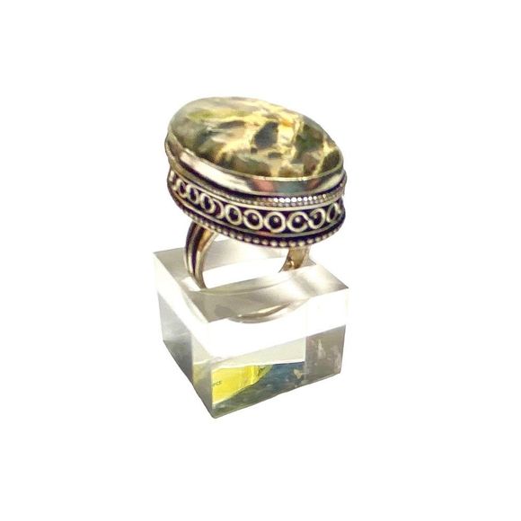 Jasper Gemstone in a Handcrafted Vintage-Look 925 Stamped Ring (8) - Picture 3 of 8